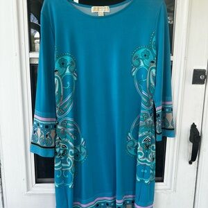 MICHAEL Michael Kors Teal Paisley-Print Long Sleeve Shift Dress